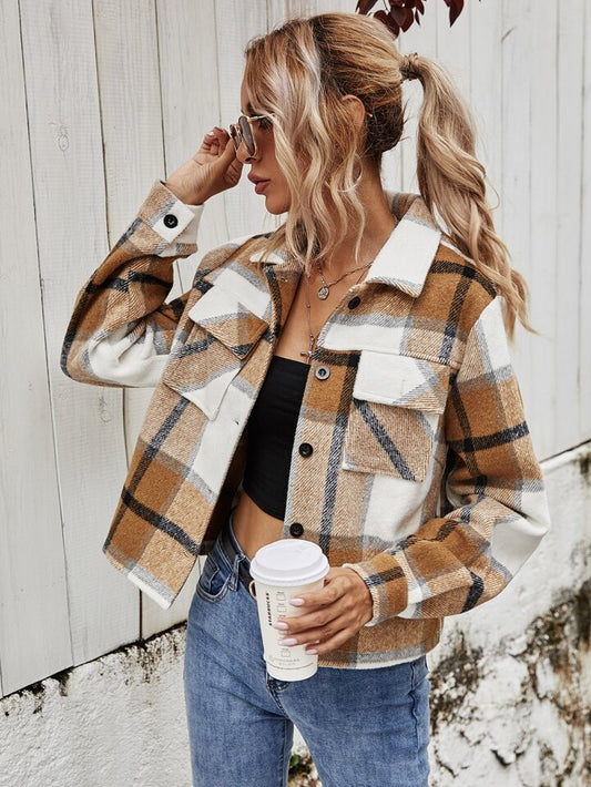 SHEIN Frenchy Plaid Flap Pocket Shacket