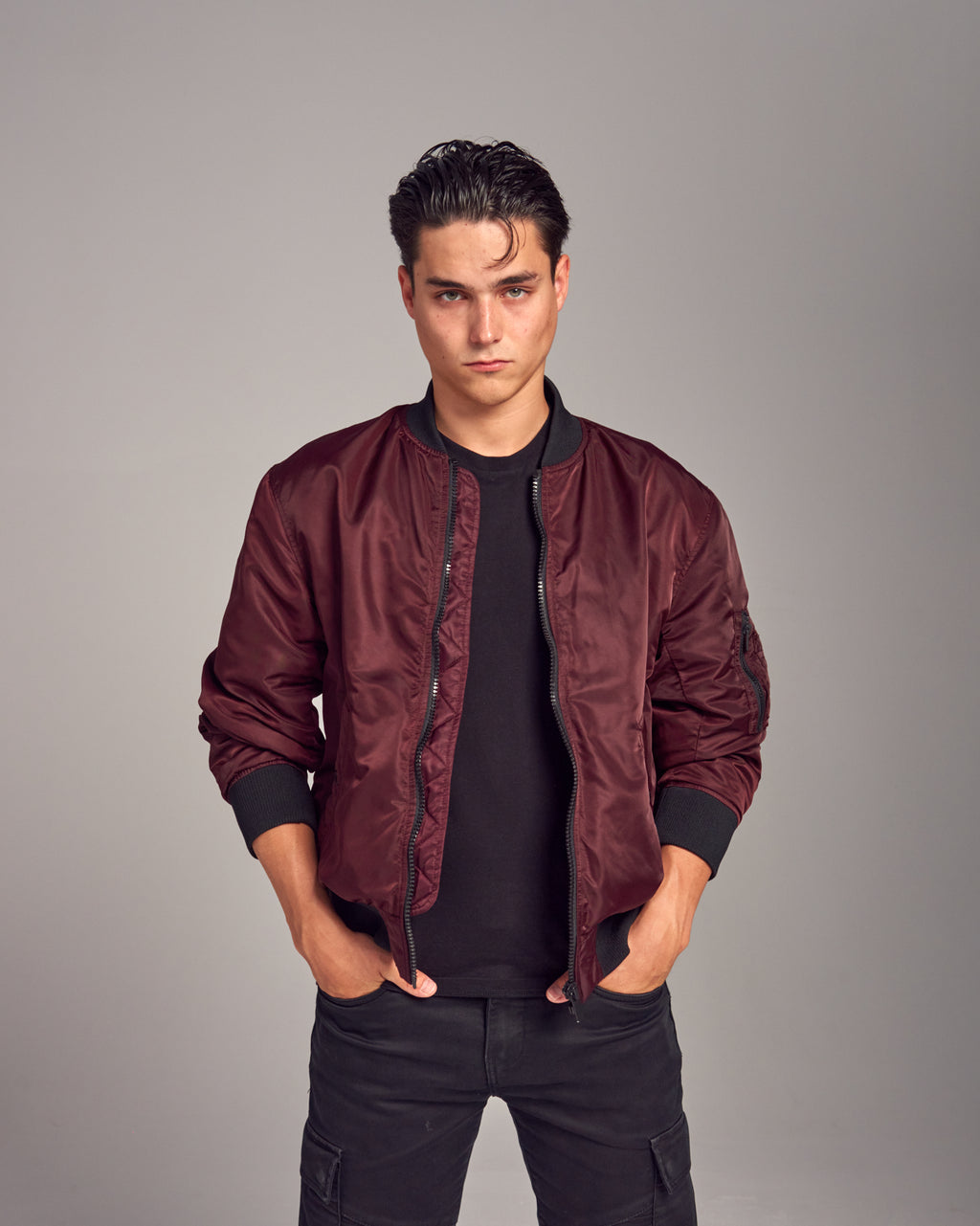 Burgundy Red Dual tone Bomber Jacket by Jennyfer - THE GREY AREA