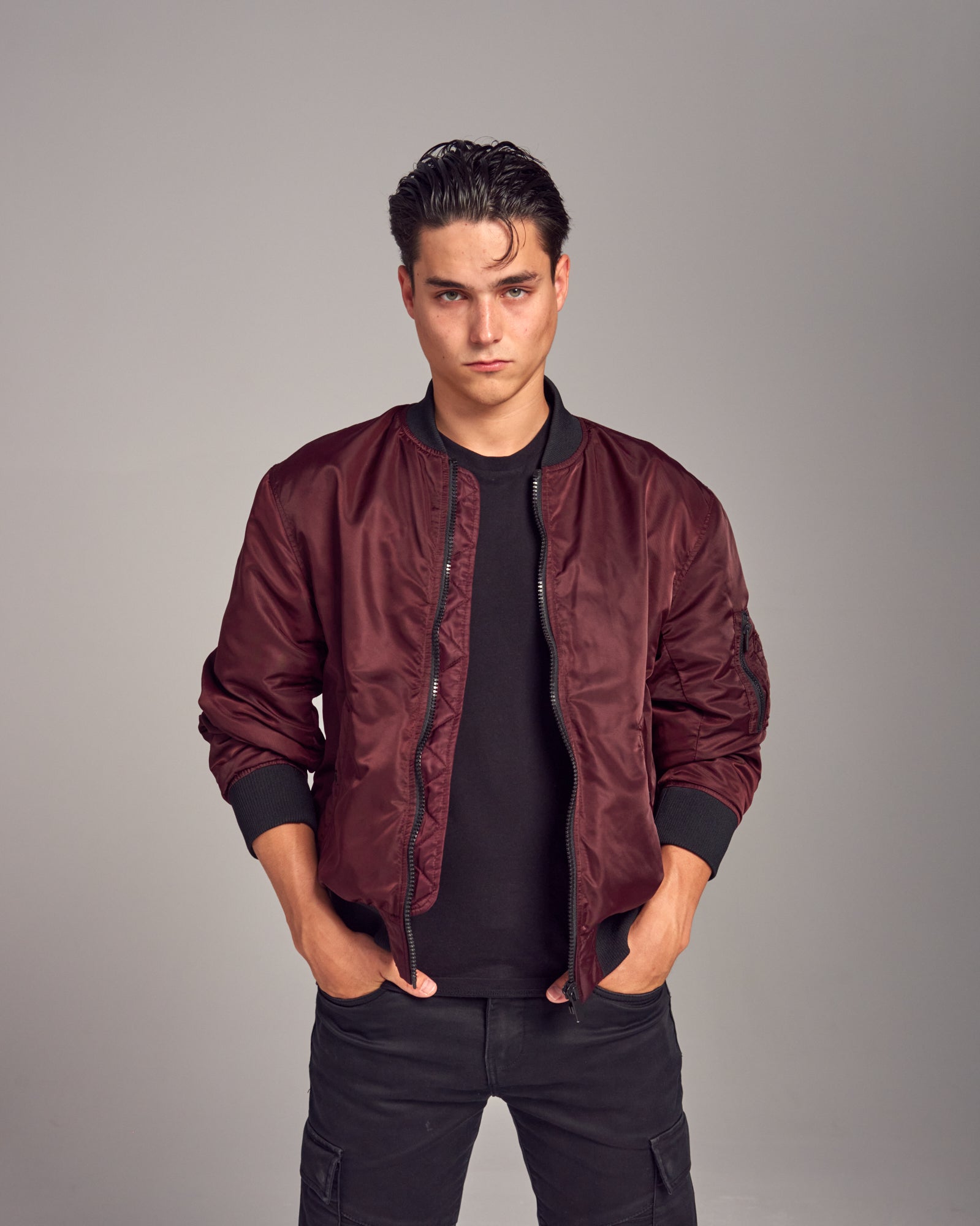 Burgundy Red Dual tone Bomber Jacket by Jennyfer - THE GREY AREA