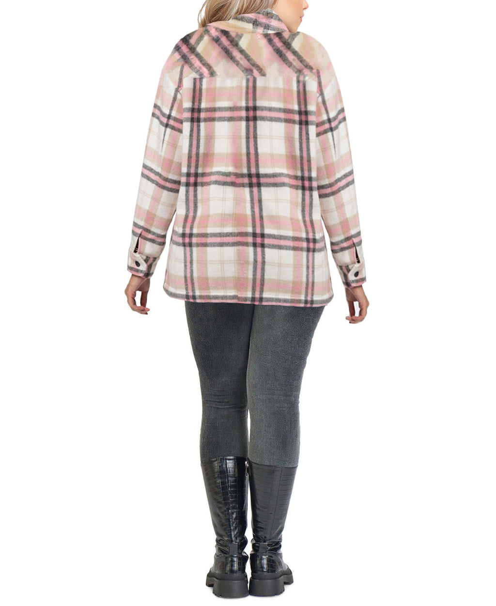 Women's Zara Pink Plaid Soft Button Up Over-sized Shacket - THE GREY AREA