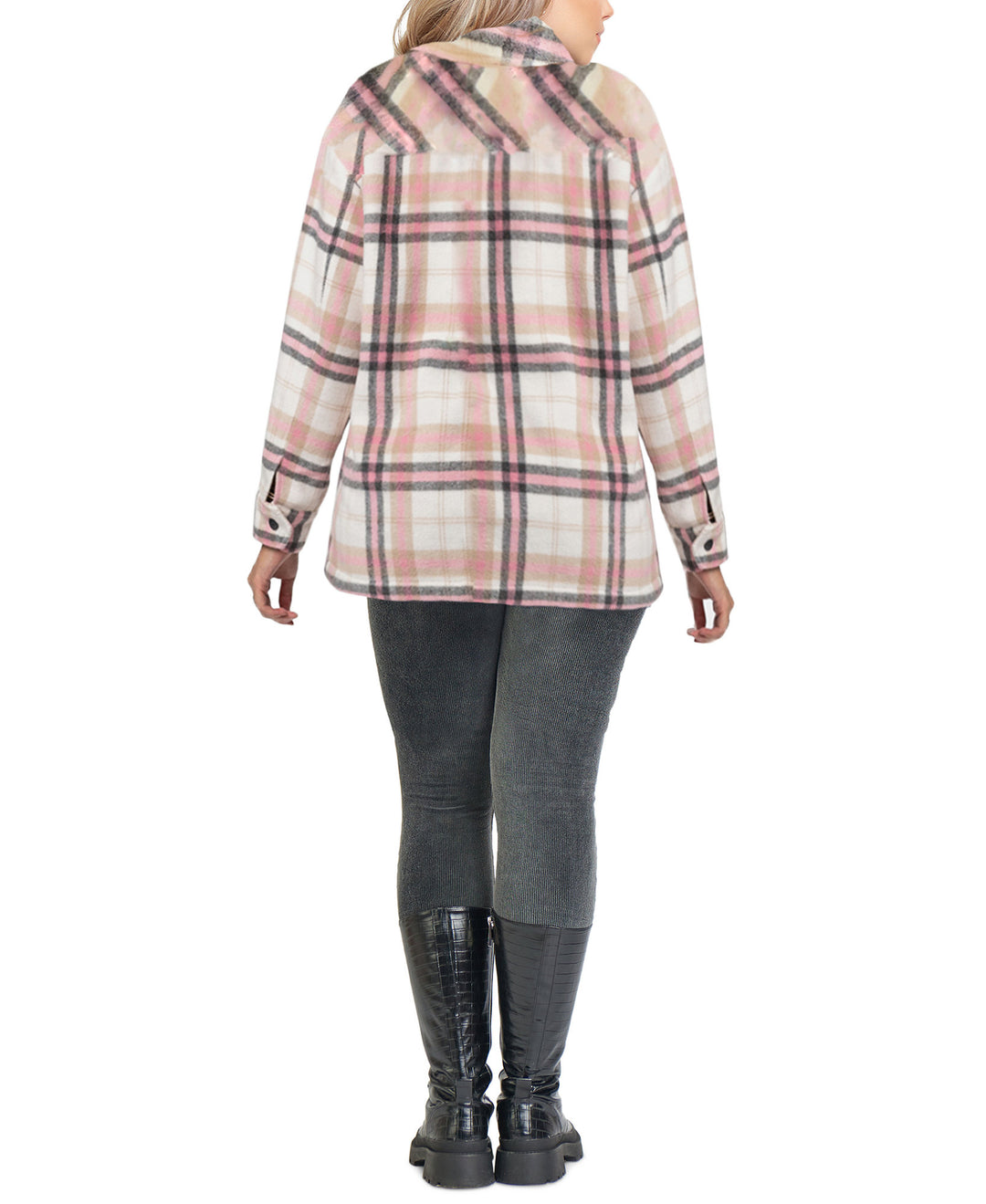 Women's Zara Pink Plaid Soft Button Up Over-sized Shacket - THE GREY AREA