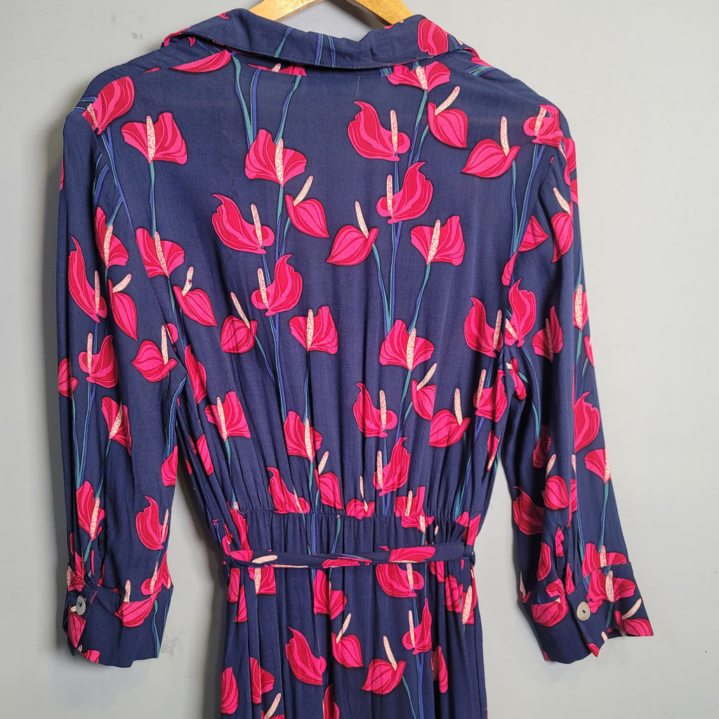 Long Sleeve Heart Print Shirt belted Dress - THE GREY AREA