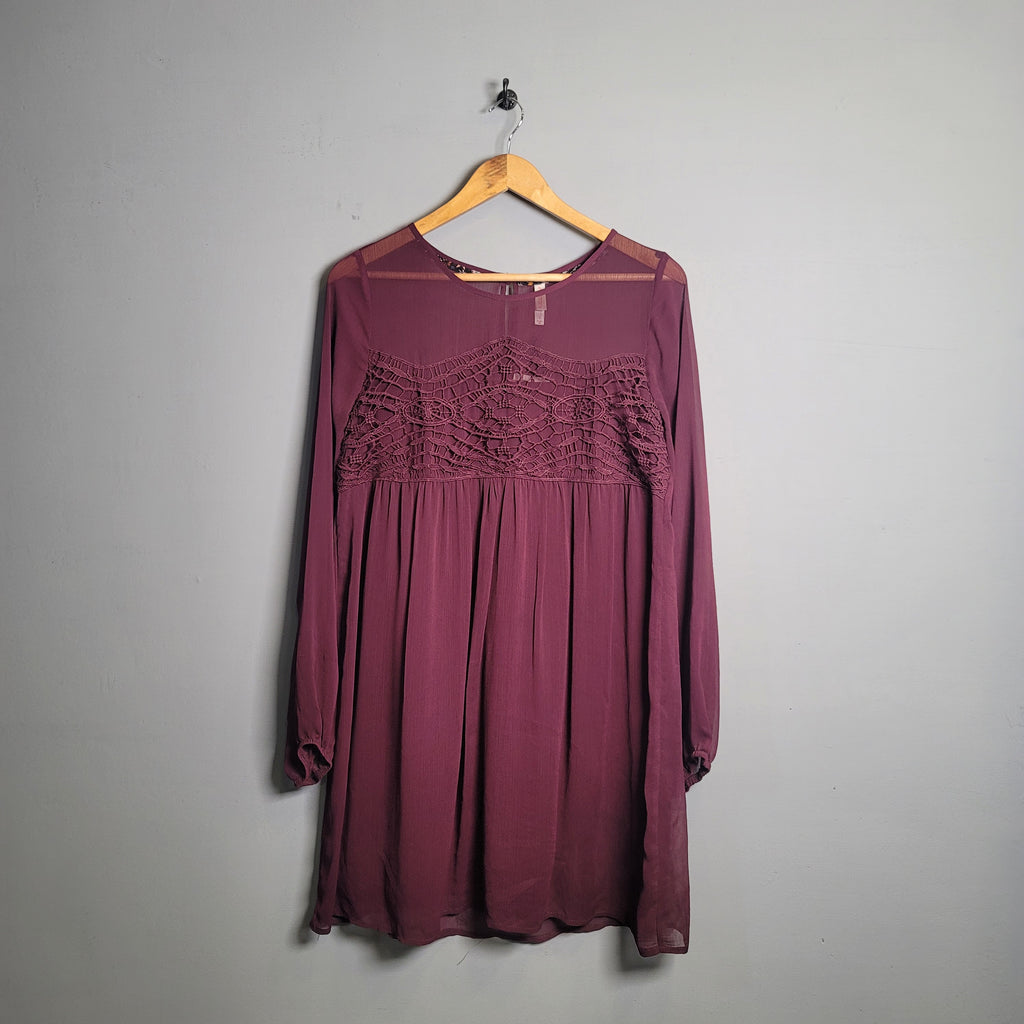 Sheer lined embroidered, flowing long sleeve dress - THE GREY AREA