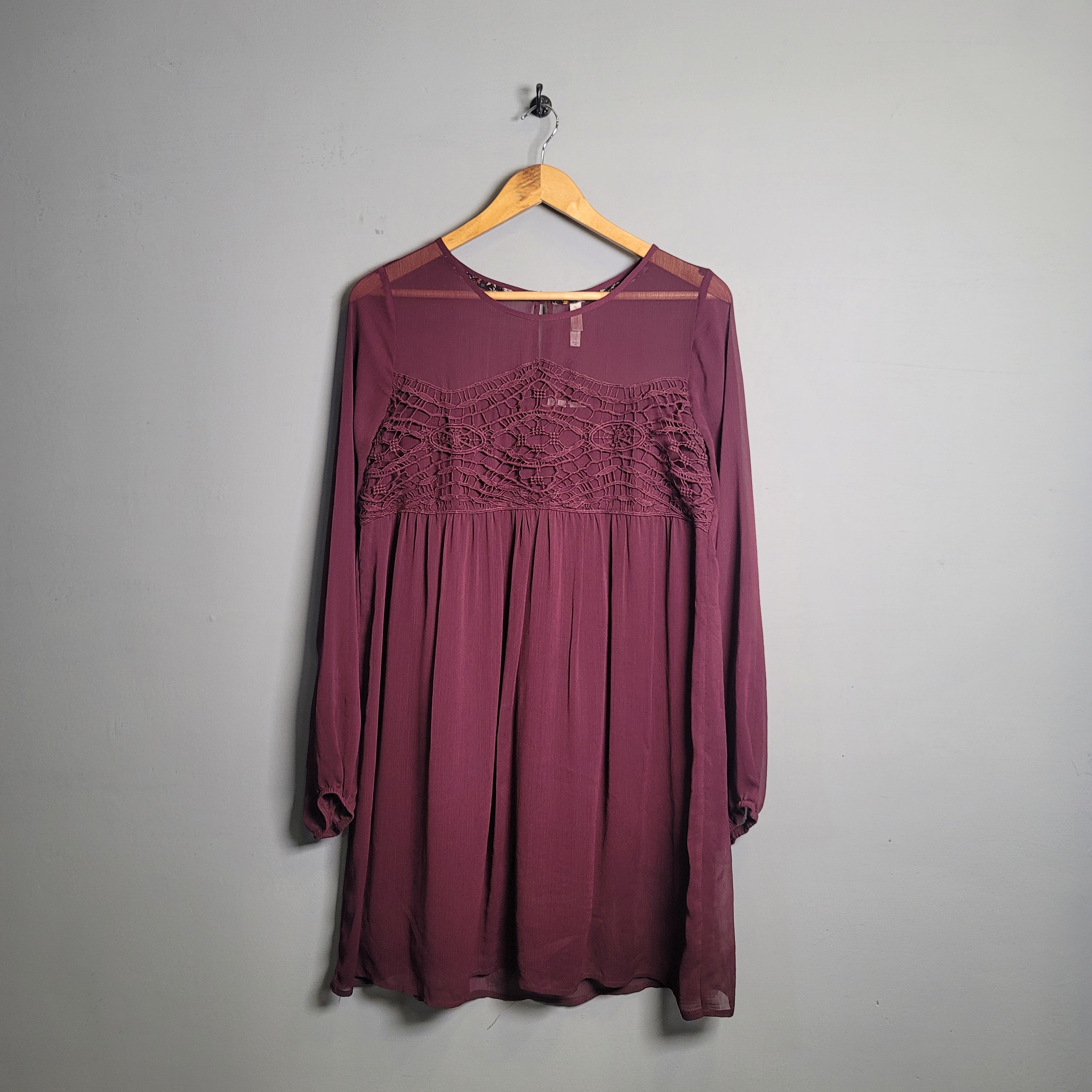 Sheer lined embroidered, flowing long sleeve dress - THE GREY AREA