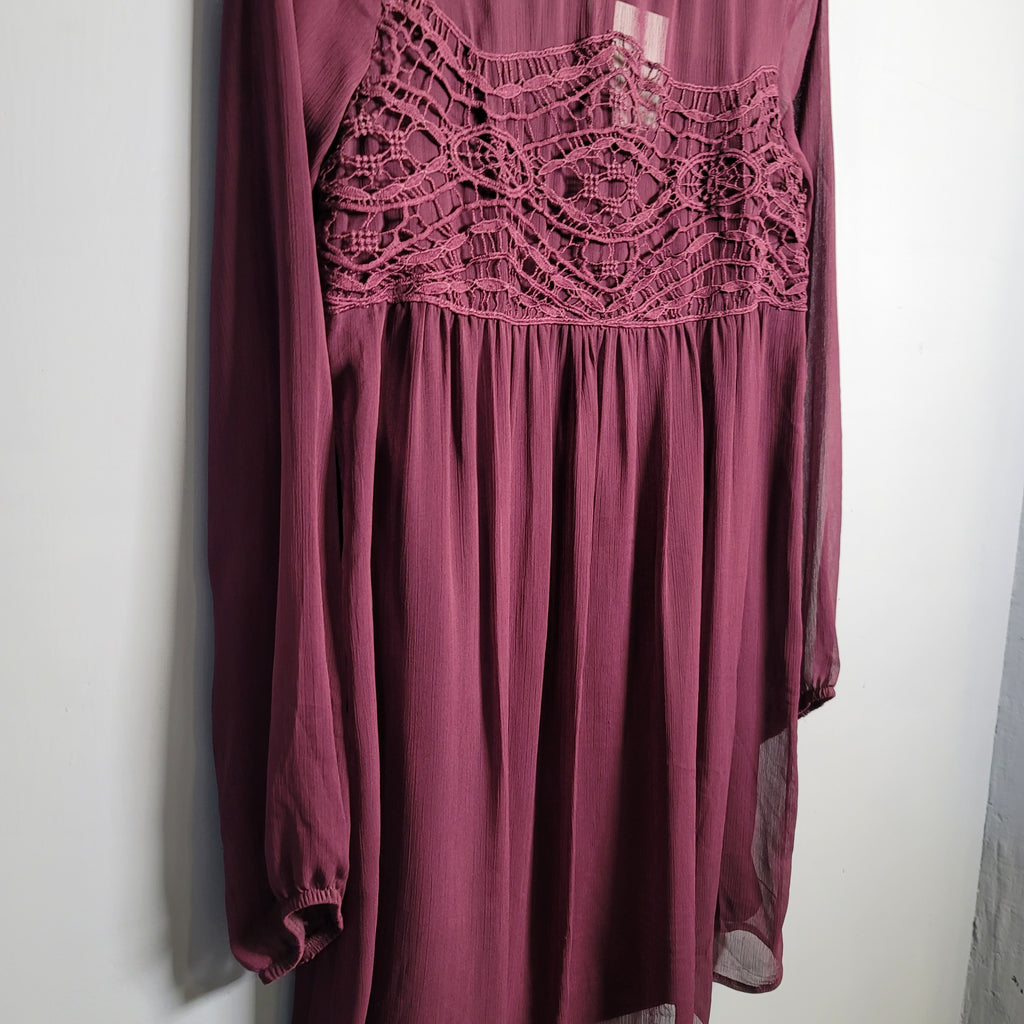 Sheer lined embroidered, flowing long sleeve dress - THE GREY AREA