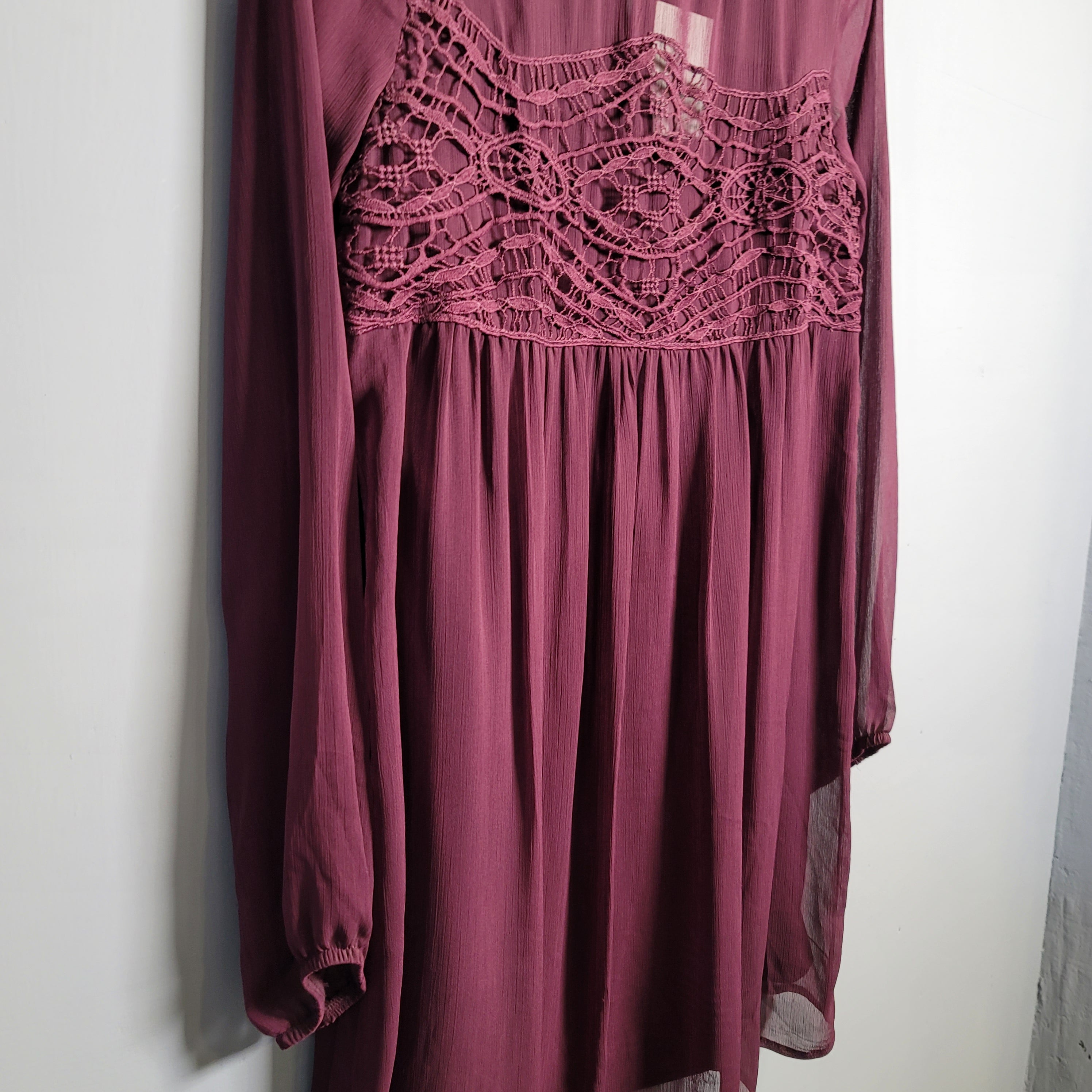 Sheer lined embroidered, flowing long sleeve dress - THE GREY AREA