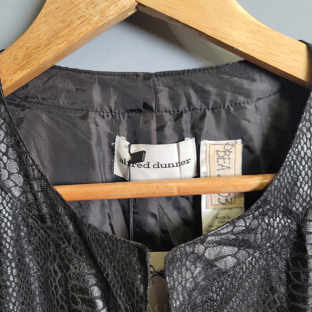 Vintage Textured Window Pane Two-Tone Black Blazer (Alfred Dunner) - THE GREY AREA