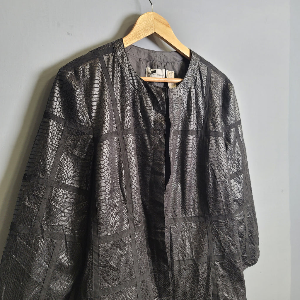 Vintage Textured Window Pane Two-Tone Black Blazer (Alfred Dunner) - THE GREY AREA