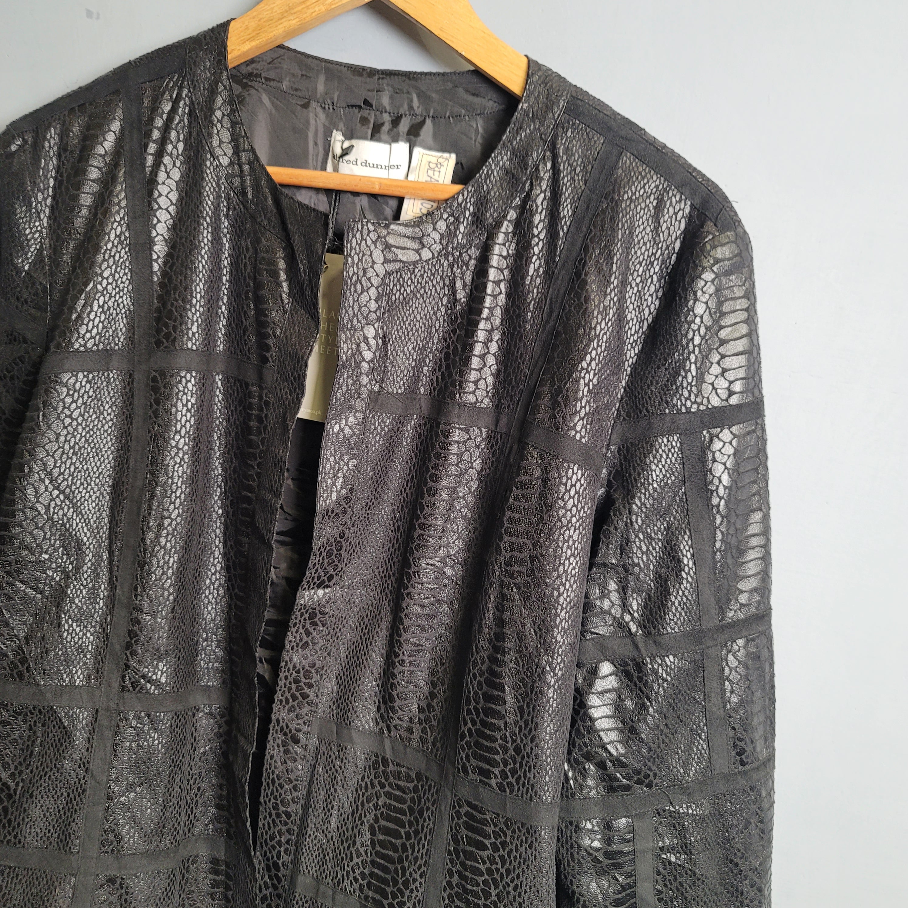 Vintage Textured Window Pane Two-Tone Black Blazer (Alfred Dunner) - THE GREY AREA