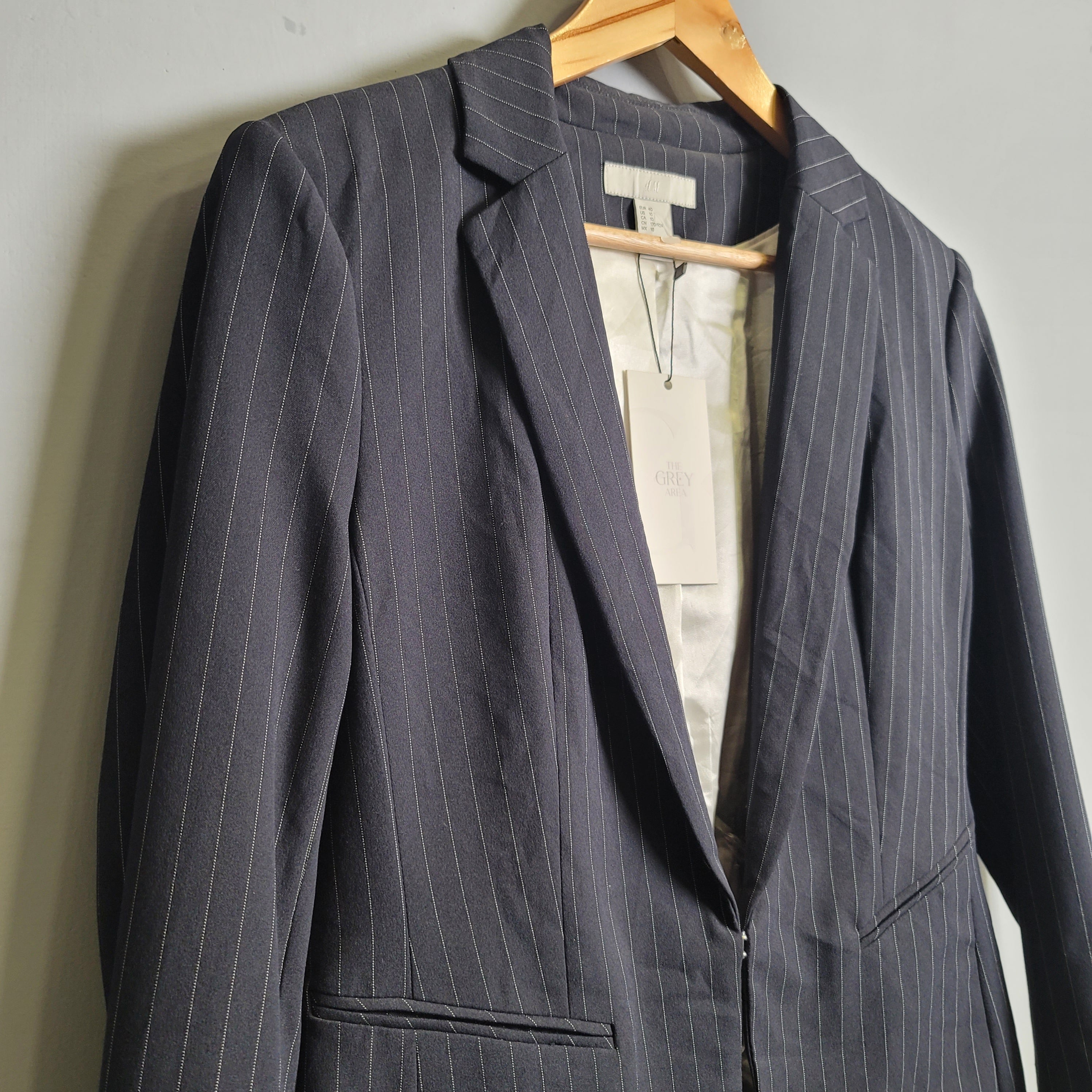 Black Pin striped Blazer (H&M) - THE GREY AREA