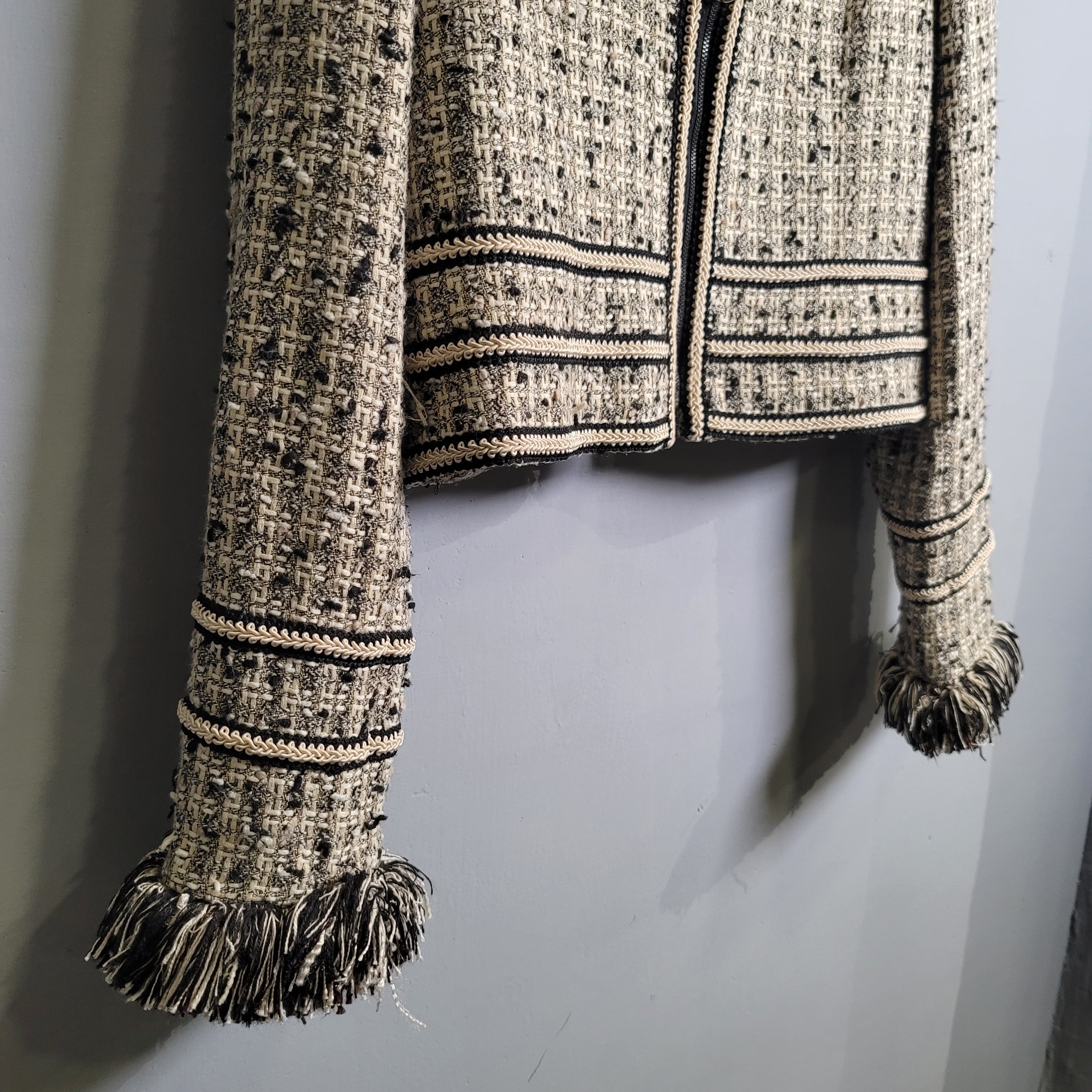 Tweed and embroidered designer Jacket Zippered Top (Jones New York) - THE GREY AREA