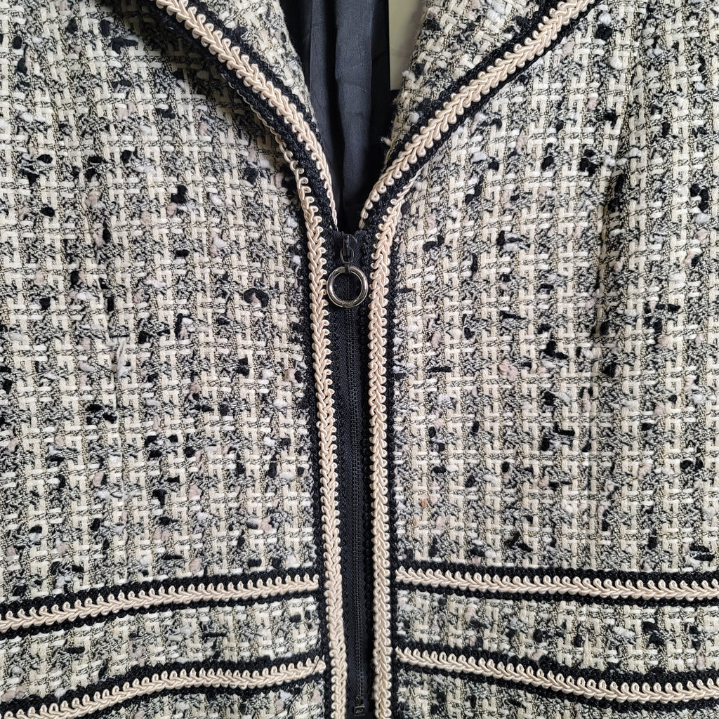 Tweed and embroidered designer Jacket Zippered Top (Jones New York) - THE GREY AREA