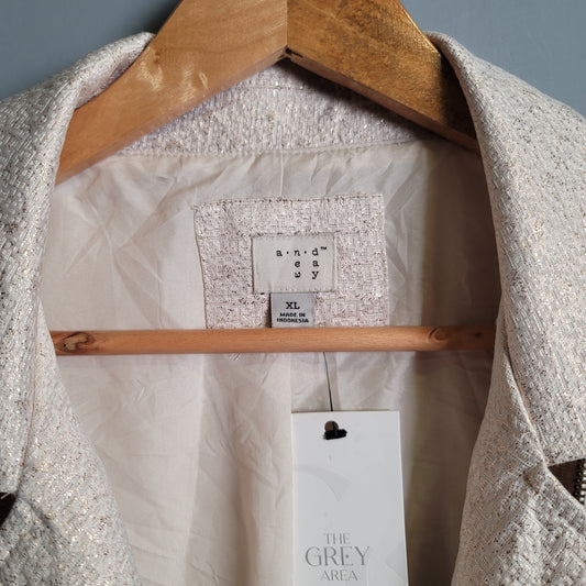 Cream & Gold  Brocade Metallic Moto Jacket Zip Up ( A New Day) - THE GREY AREA