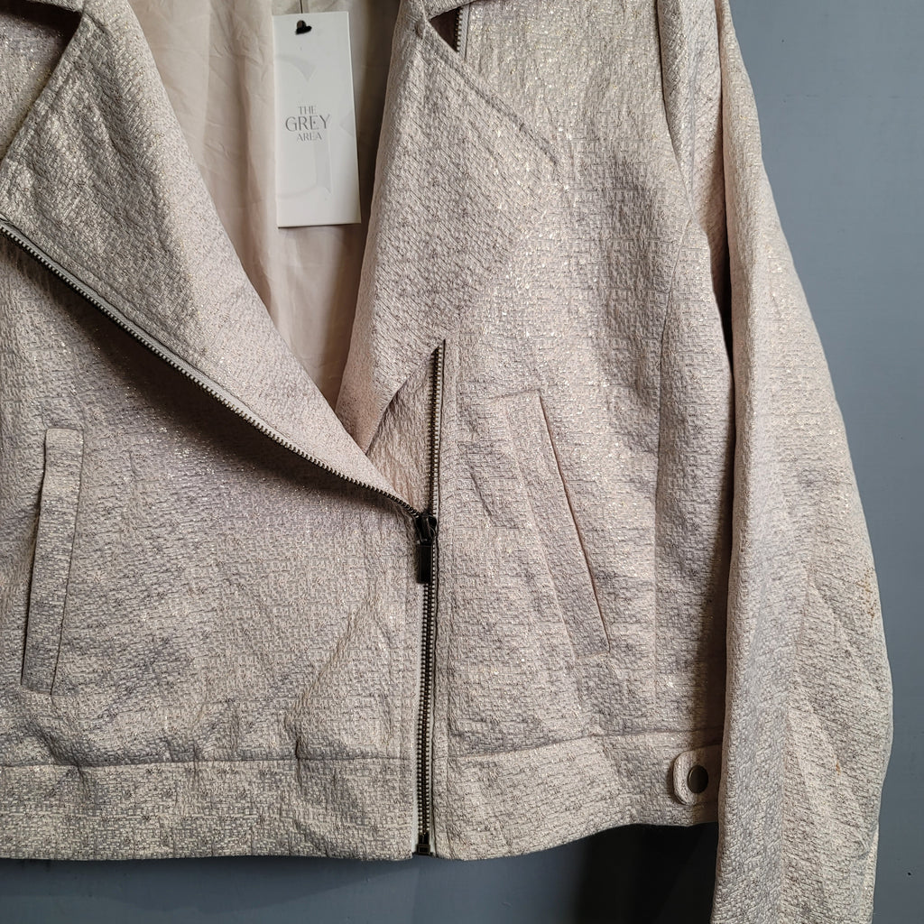 Cream & Gold  Brocade Metallic Moto Jacket Zip Up ( A New Day) - THE GREY AREA