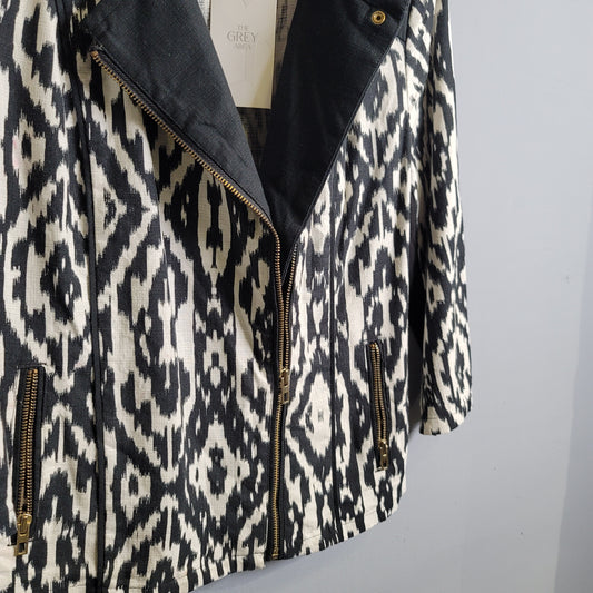 Ikat Designer Black-And-White Moto Jacket (Chicos) - THE GREY AREA