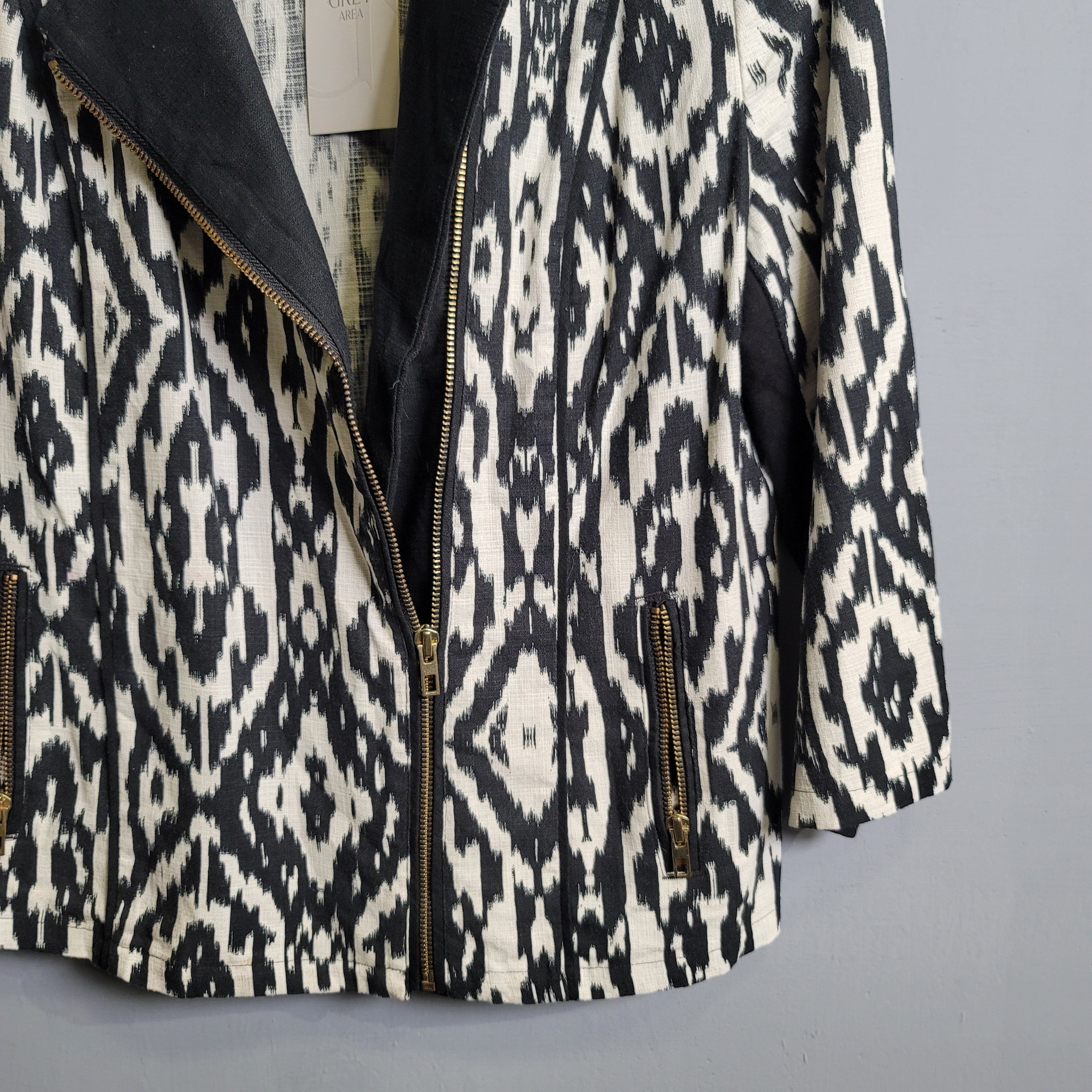 Ikat Designer Black-And-White Moto Jacket (Chicos) - THE GREY AREA