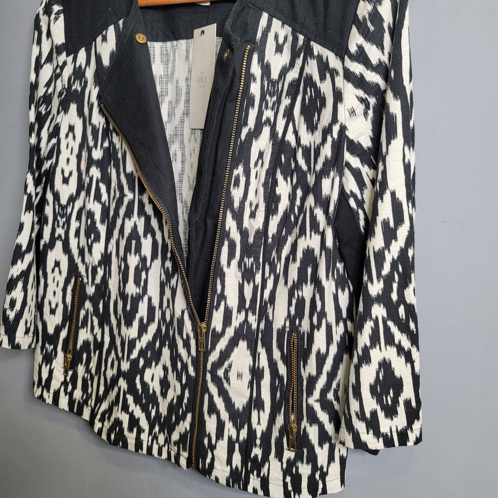 Ikat Designer Black-And-White Moto Jacket (Chicos) - THE GREY AREA
