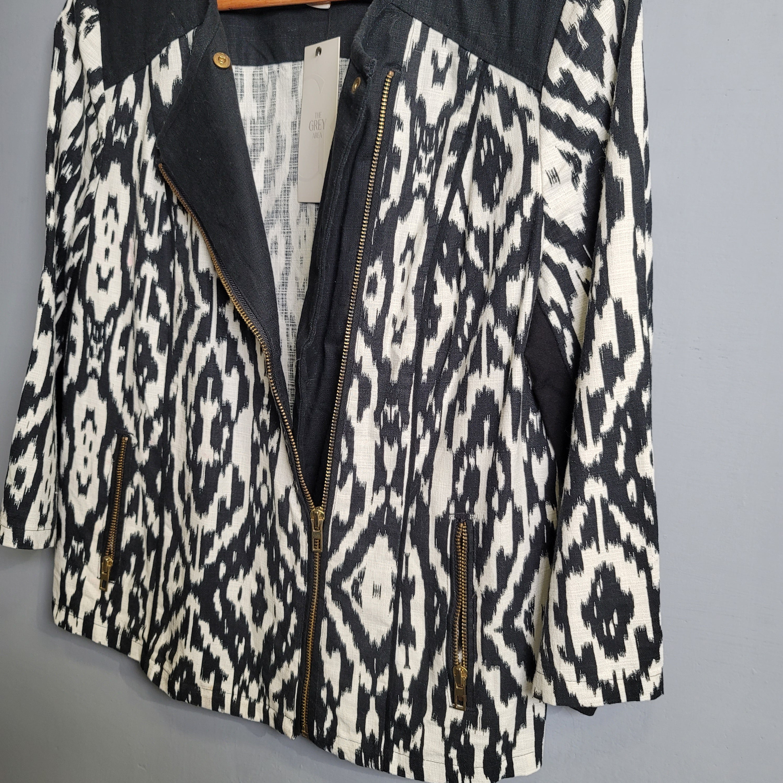 Ikat Designer Black-And-White Moto Jacket (Chicos) - THE GREY AREA