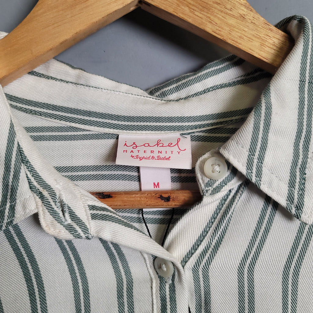 White & Green striped Button-up Maternity Shirt (Isabel Maternity) - THE GREY AREA