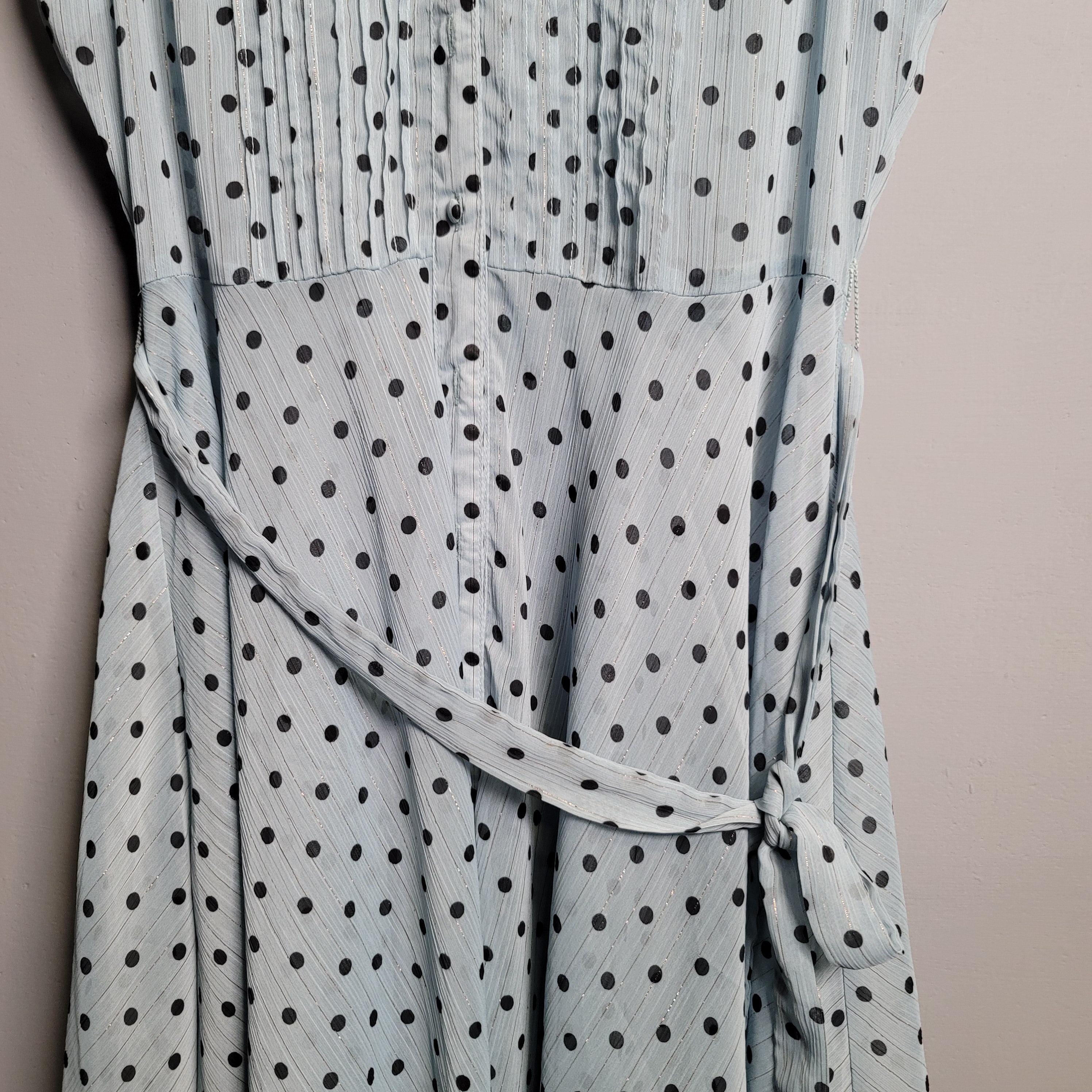 Light blue pin tuck sleeveless shirt dress with polka dots (Nanette Lapore) - THE GREY AREA