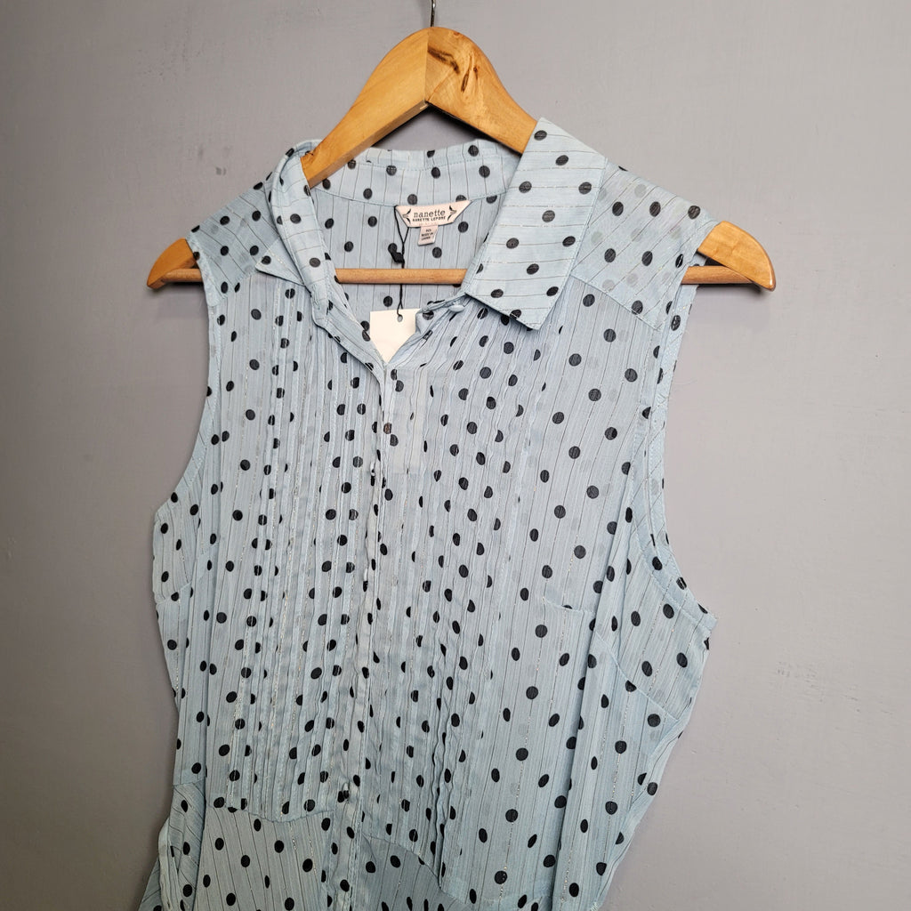 Light blue pin tuck sleeveless shirt dress with polka dots (Nanette Lapore) - THE GREY AREA