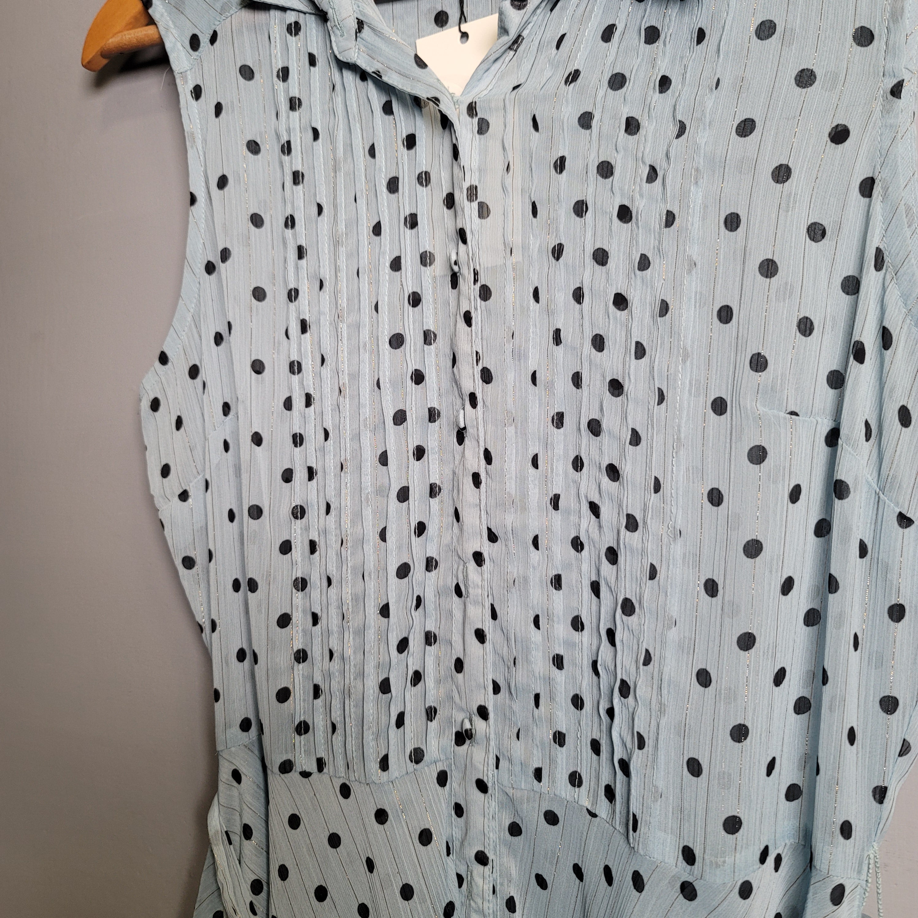 Light blue pin tuck sleeveless shirt dress with polka dots (Nanette Lapore) - THE GREY AREA