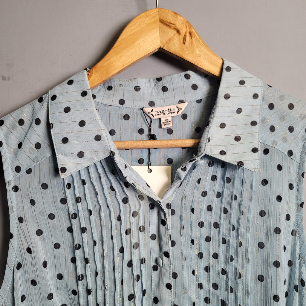 Light blue pin tuck sleeveless shirt dress with polka dots (Nanette Lapore) - THE GREY AREA