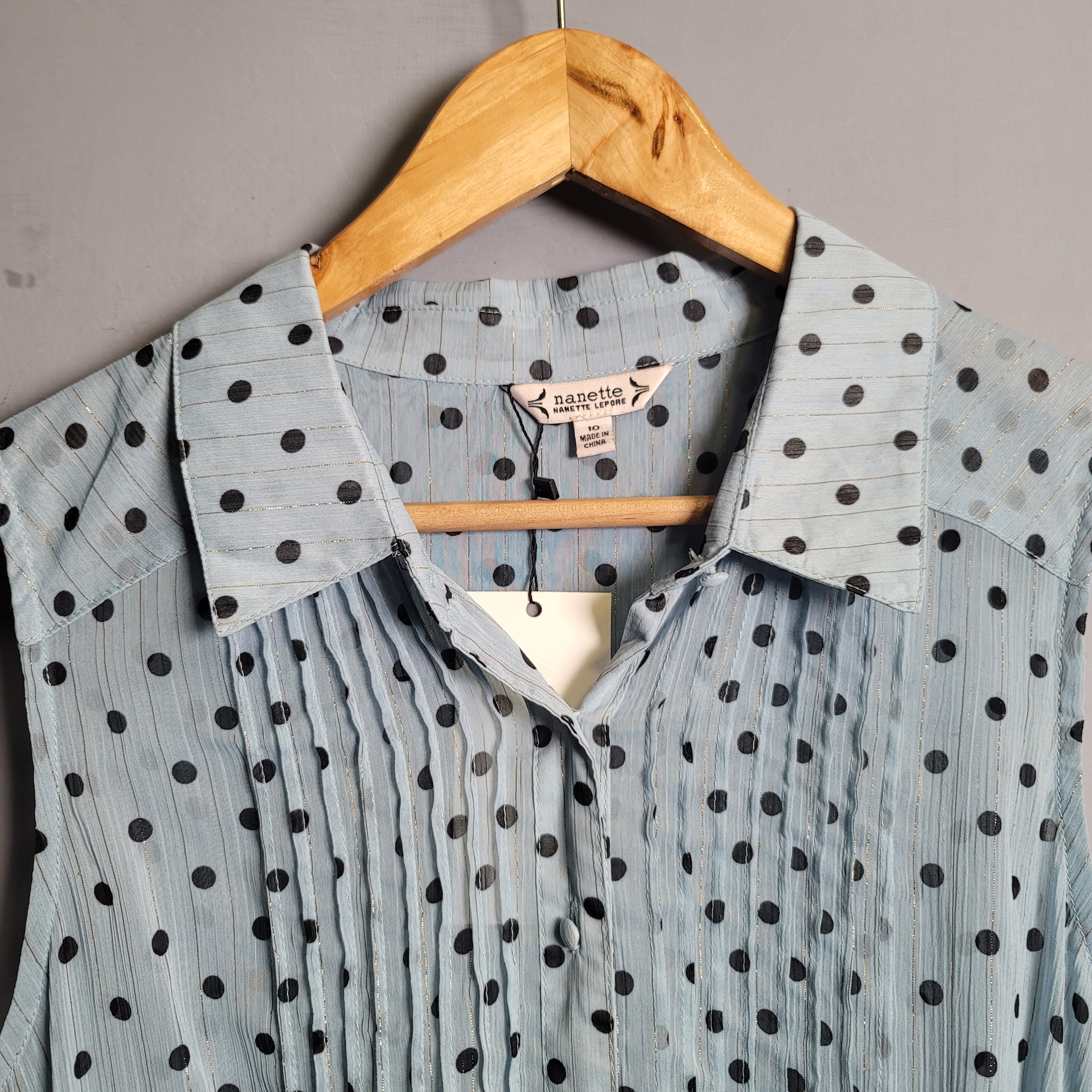 Light blue pin tuck sleeveless shirt dress with polka dots (Nanette Lapore) - THE GREY AREA