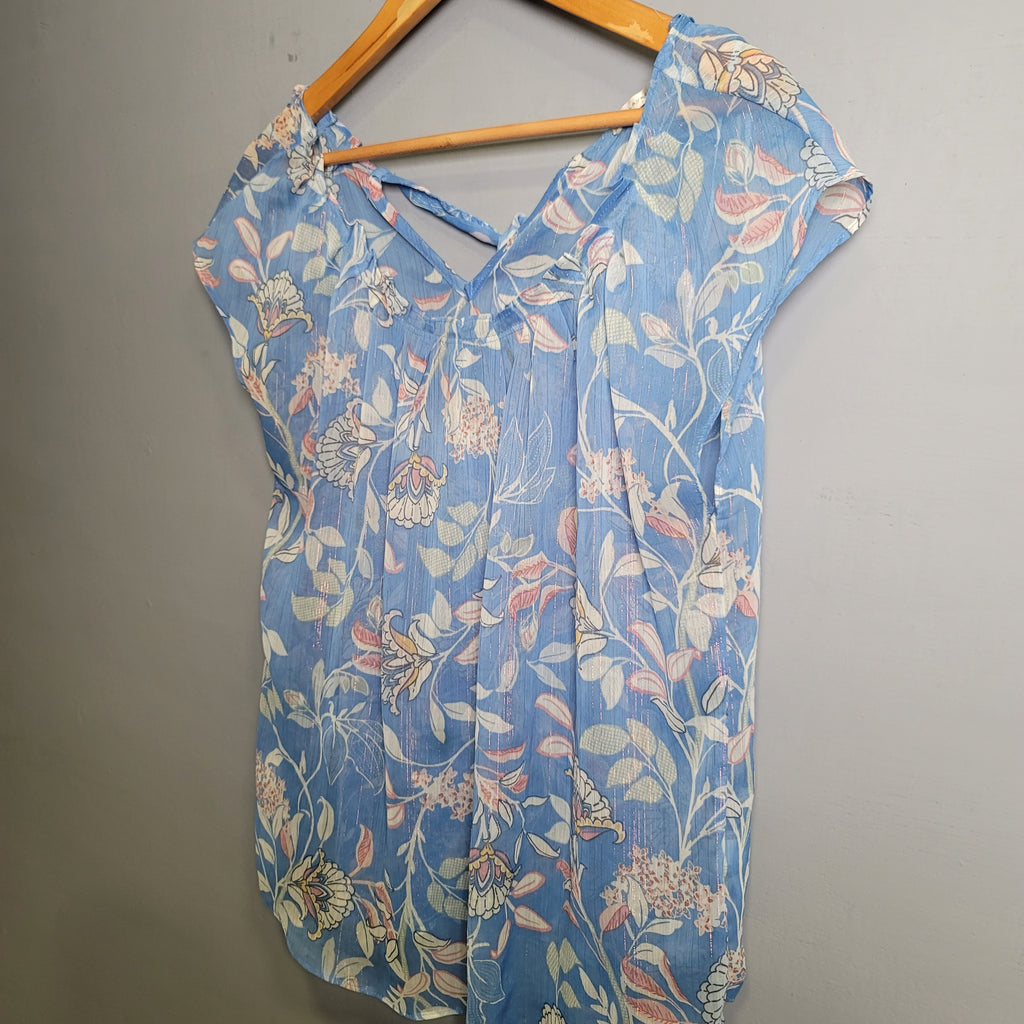 Blue Floral Print Sleeveless Top(Lauren Conrad) - THE GREY AREA