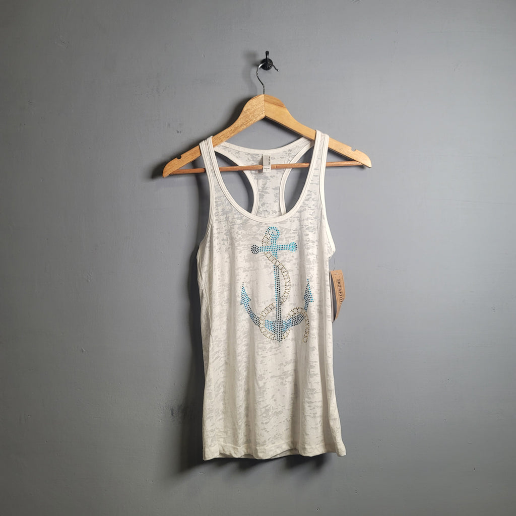 White Anchor Blingy casual Tanktop (Next Level) - THE GREY AREA
