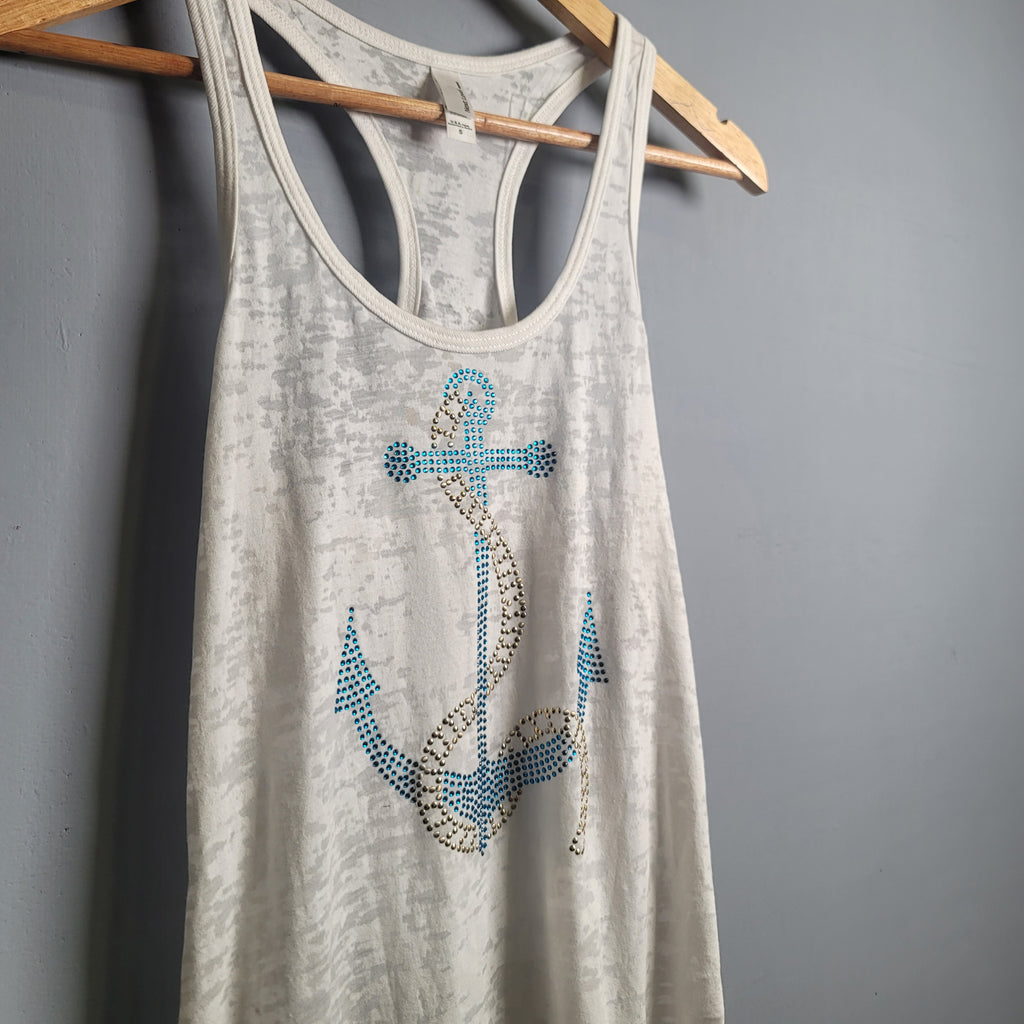White Anchor Blingy casual Tanktop (Next Level) - THE GREY AREA