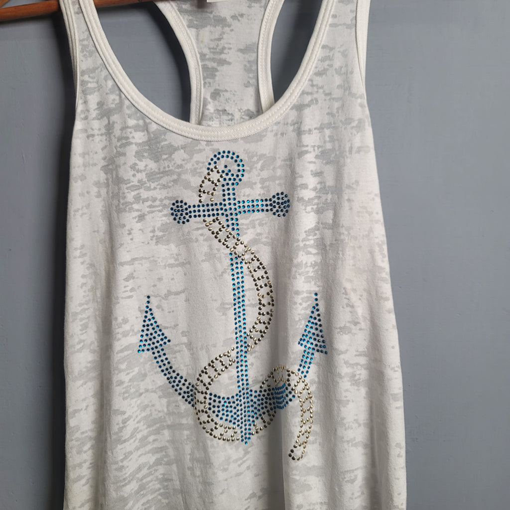 White Anchor Blingy casual Tanktop (Next Level) - THE GREY AREA