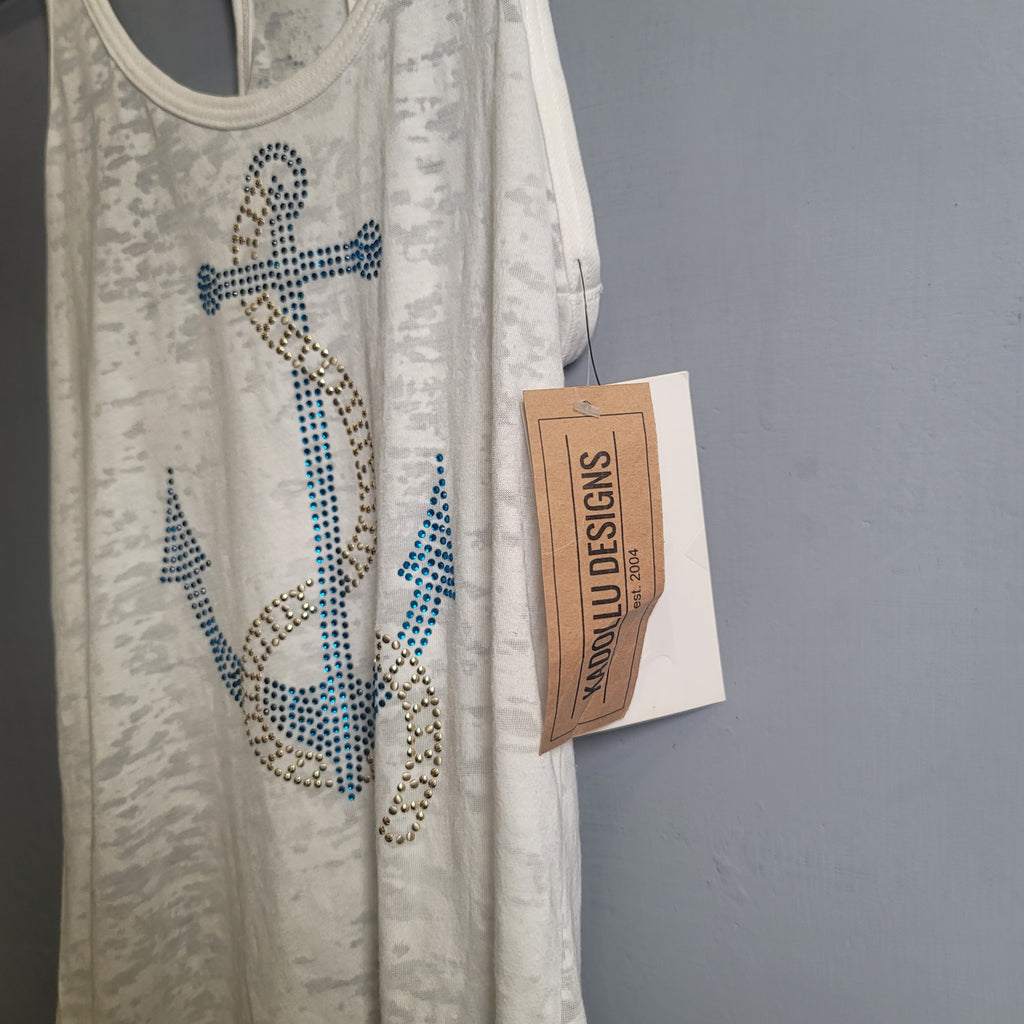 White Anchor Blingy casual Tanktop (Next Level) - THE GREY AREA