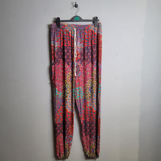 Smocked Waist Boho Peacock Harem Jumpsuit Pants (Lofbaz) - THE GREY AREA