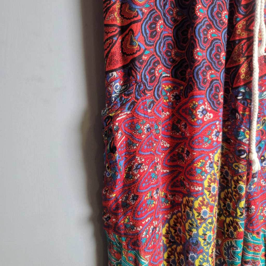 Smocked Waist Boho Peacock Harem Jumpsuit Pants (Lofbaz) - THE GREY AREA