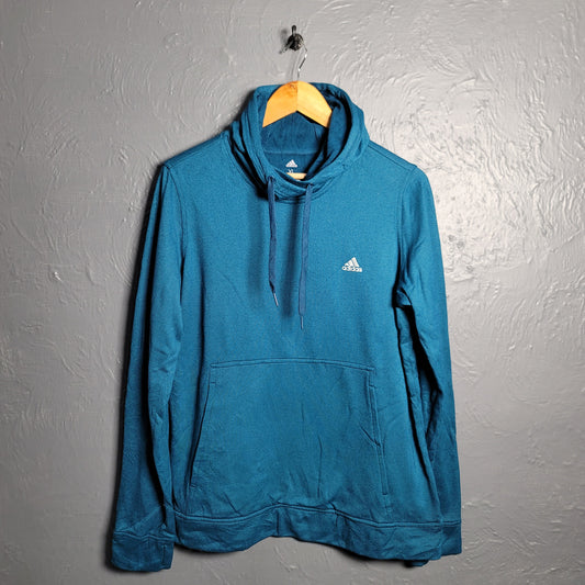 Adidas Sweatshirt Womens Large Blue Fleece Hoodie Climawarm Athleisure Lounge - THE GREY AREA