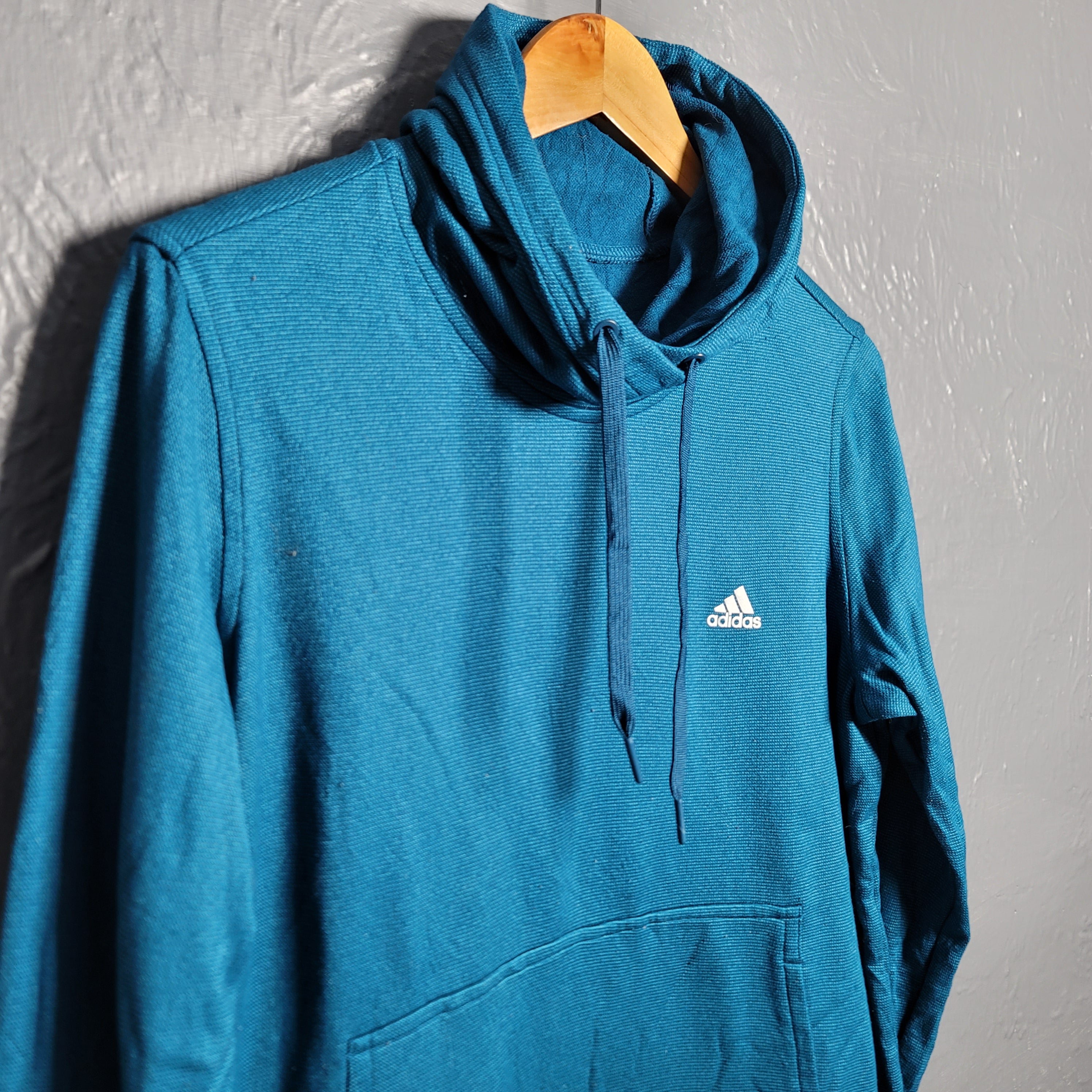 Adidas Sweatshirt Womens Large Blue Fleece Hoodie Climawarm Athleisure Lounge - THE GREY AREA