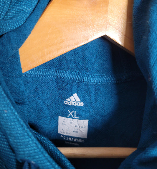 Adidas Sweatshirt Womens Large Blue Fleece Hoodie Climawarm Athleisure Lounge - THE GREY AREA