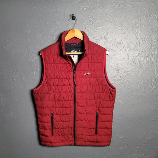 Hollister Burgundy Red Puffer Full Zip Vest Mens Zipped Pockets - THE GREY AREA