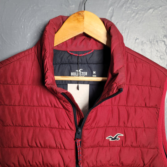 Hollister Burgundy Red Puffer Full Zip Vest Mens Zipped Pockets - THE GREY AREA