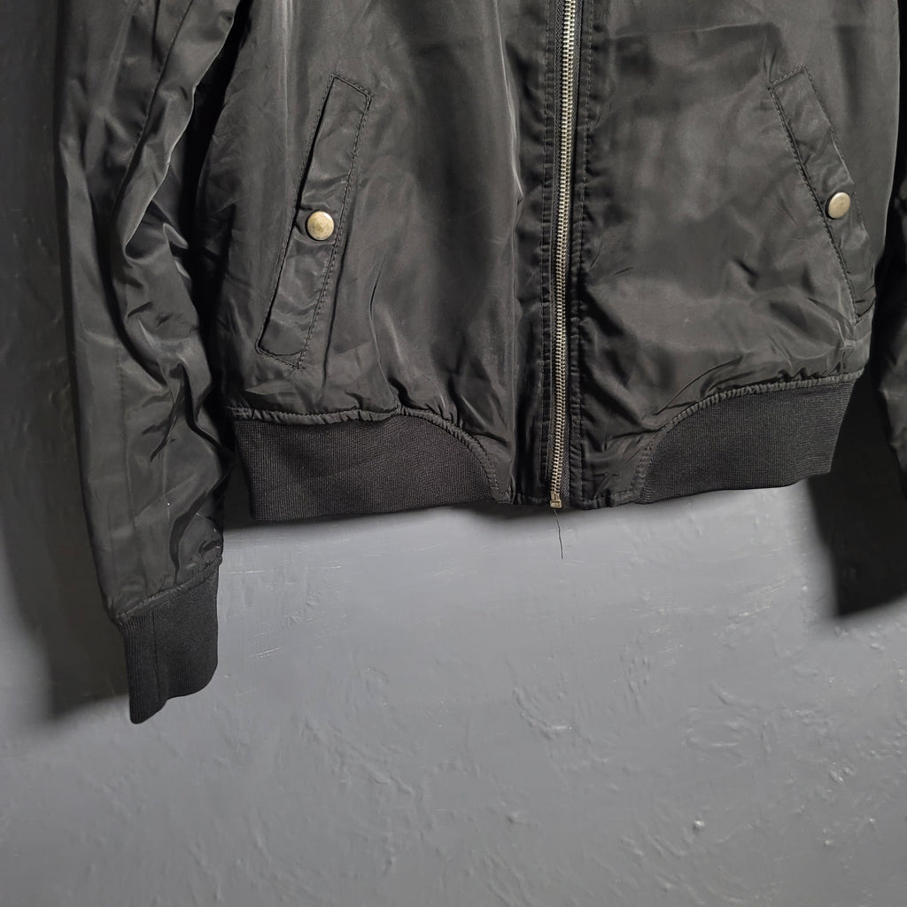 Black Pull& Bear Bomber jacket with flap pockets, ribbed trims and zip fastening (Unisex) - THE GREY AREA