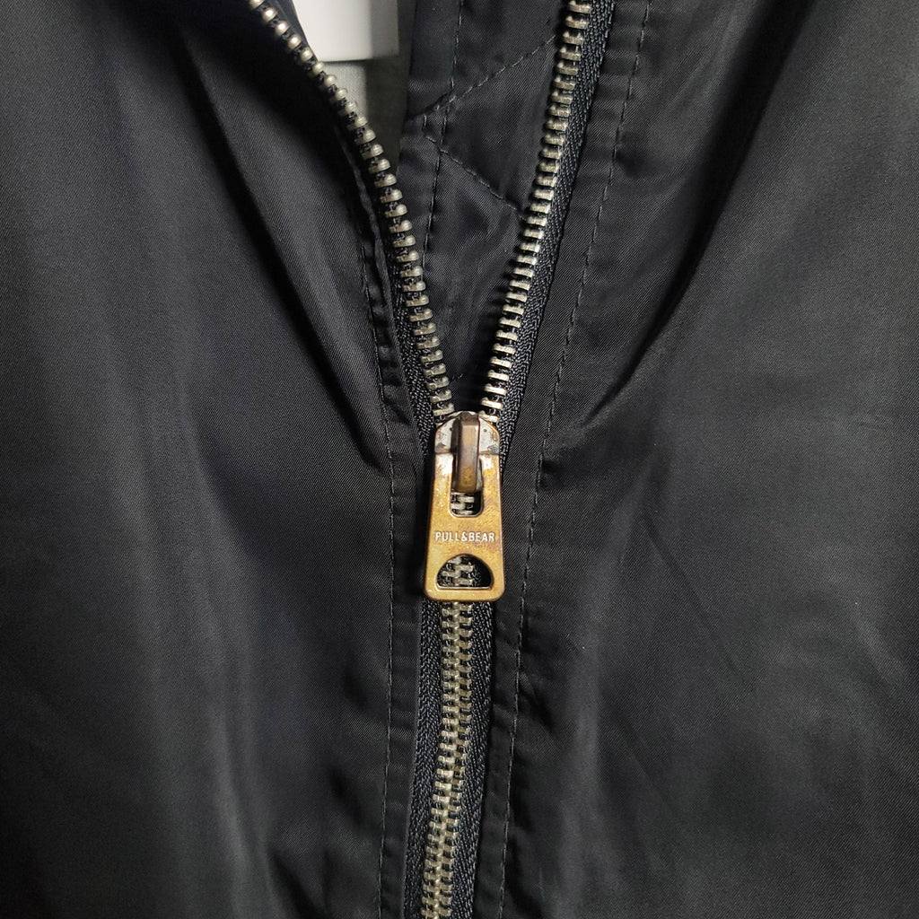 Black Pull& Bear Bomber jacket with flap pockets, ribbed trims and zip fastening (Unisex) - THE GREY AREA