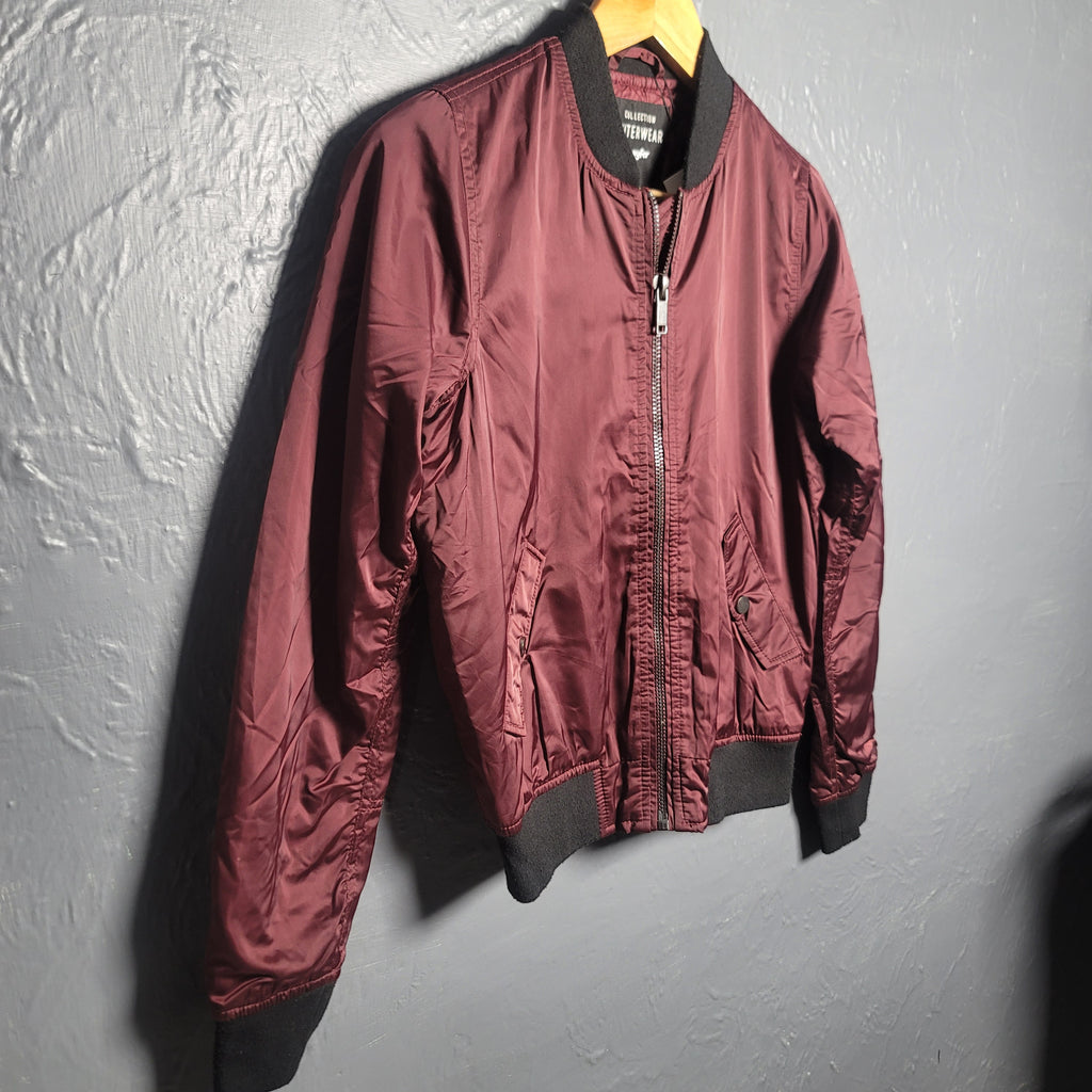 Burgundy Red Dual tone Bomber Jacket by Jennyfer - THE GREY AREA