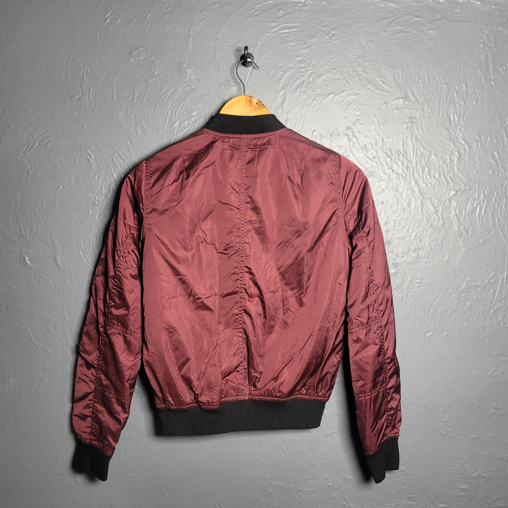 Burgundy Red Dual tone Bomber Jacket by Jennyfer - THE GREY AREA