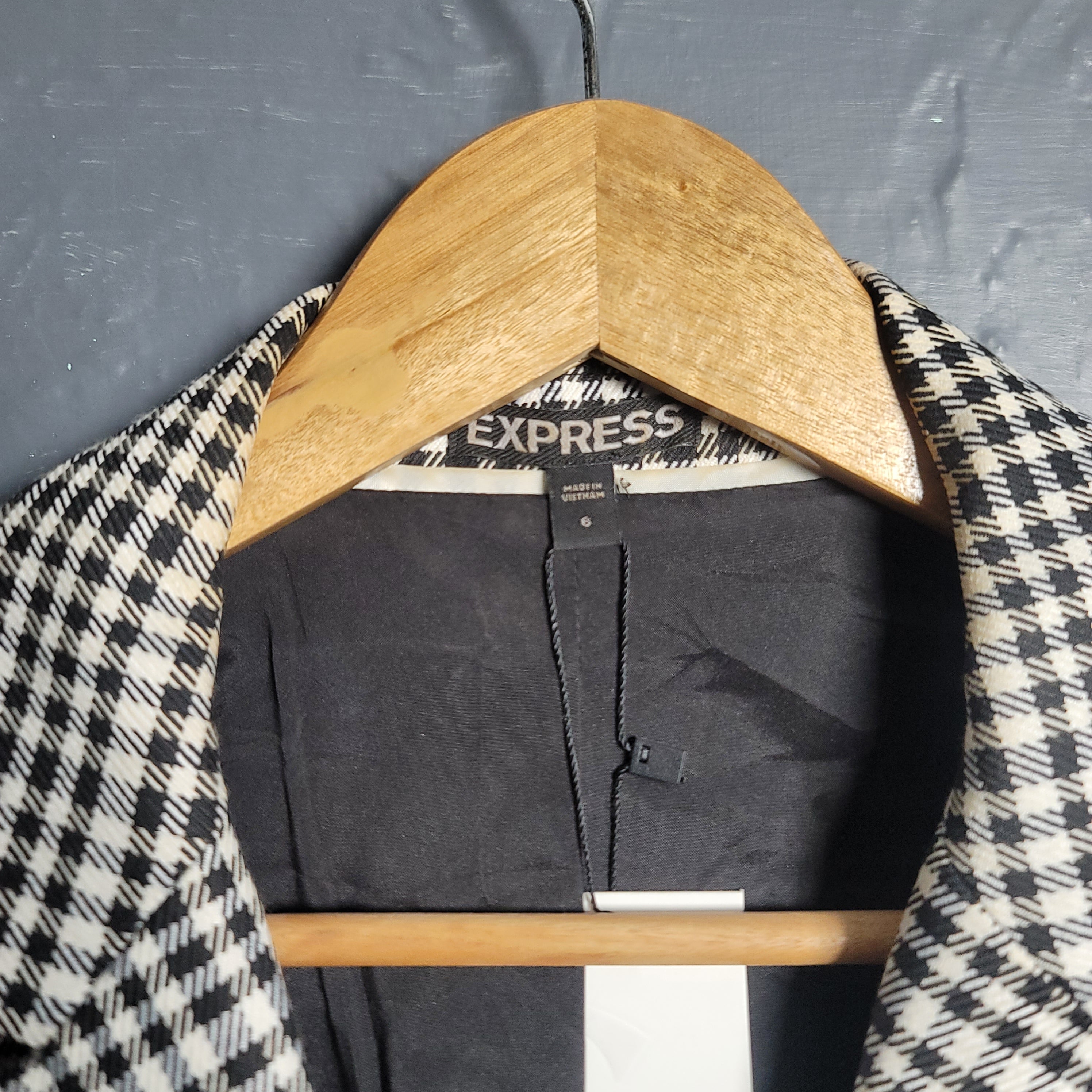 Express Black & White Plaid Cropped Blazer Jacket - THE GREY AREA