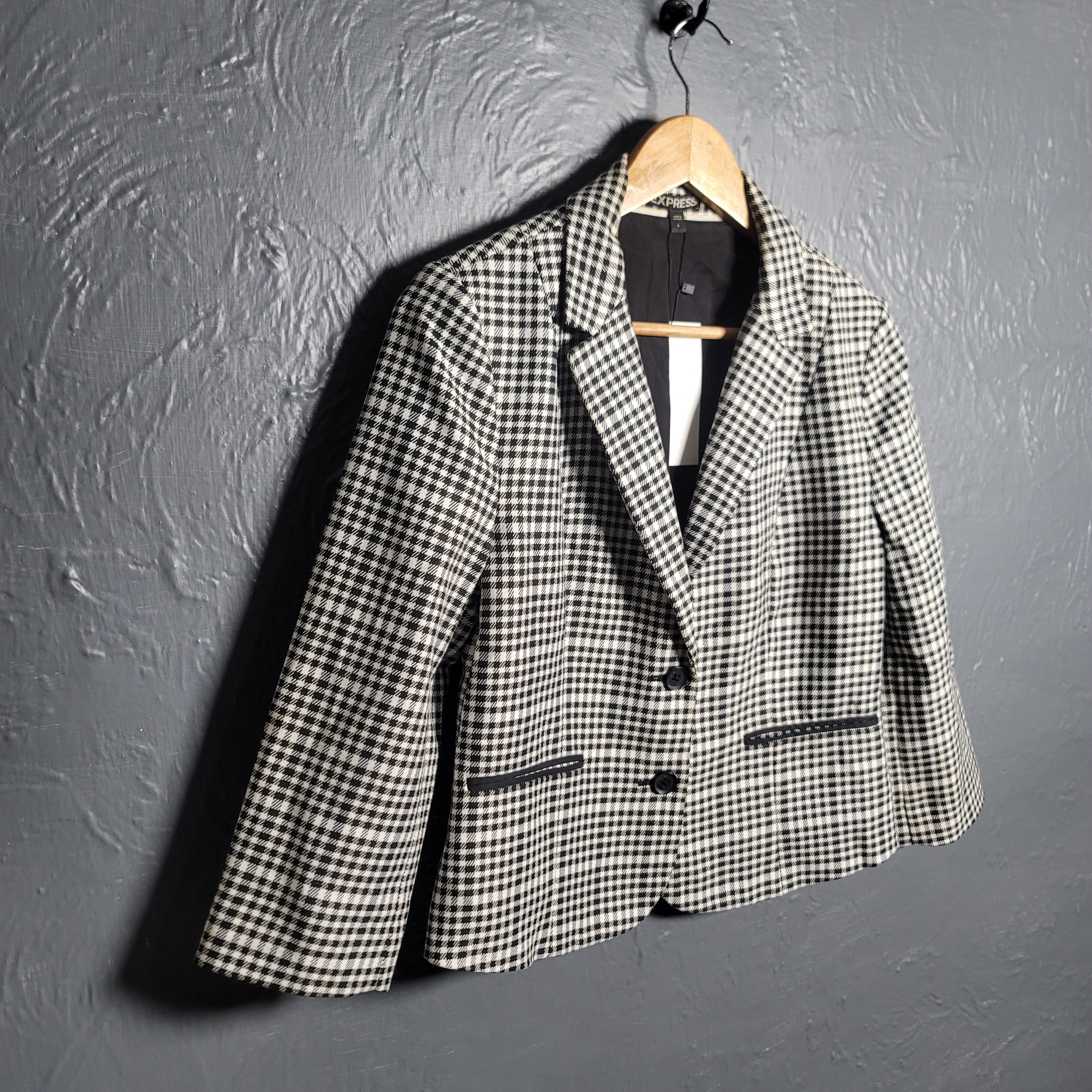 Express Black & White Plaid Cropped Blazer Jacket - THE GREY AREA