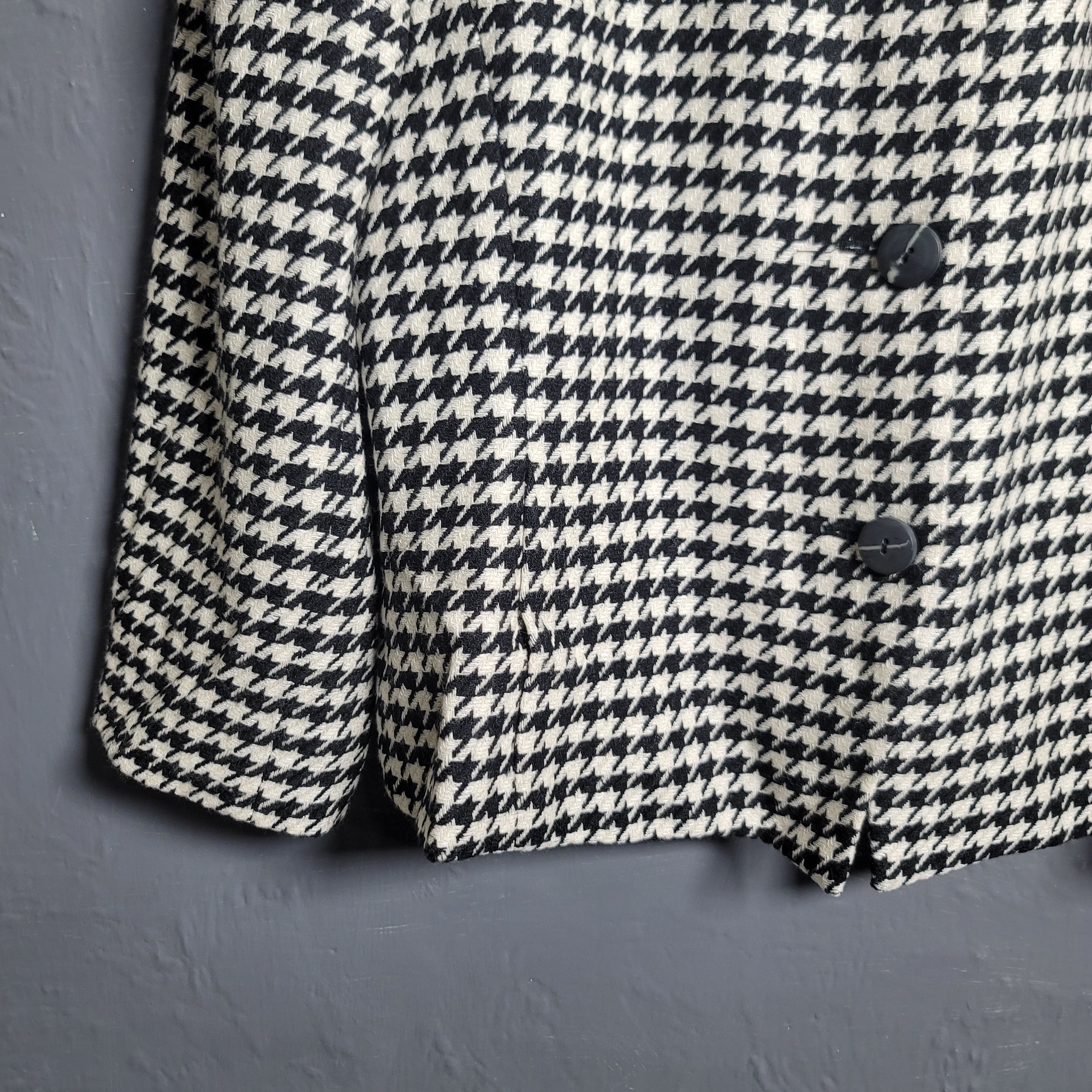 Vintage Liz Claiborne Black White Houndstooth Plaid Wool Blend Blazer - THE GREY AREA