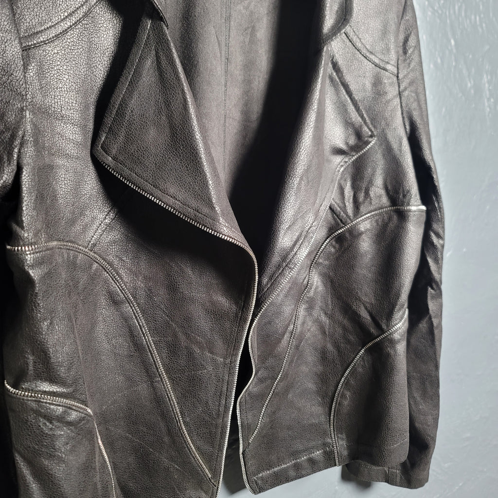 Women's Leather Asymmetrical Zip fashion jacket - THE GREY AREA
