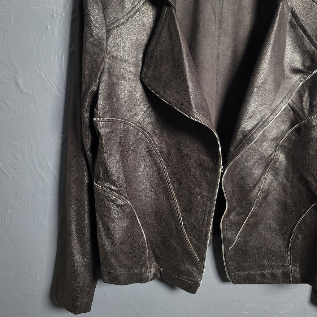 Women's Leather Asymmetrical Zip fashion jacket - THE GREY AREA