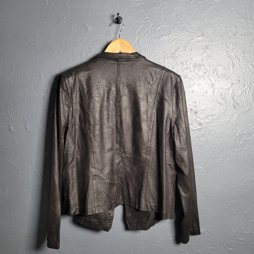 Women's Leather Asymmetrical Zip fashion jacket - THE GREY AREA